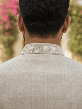 Beige Linen Bandhgala with Bundi