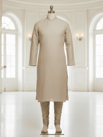 Beige Linen Kurta Set for Groom