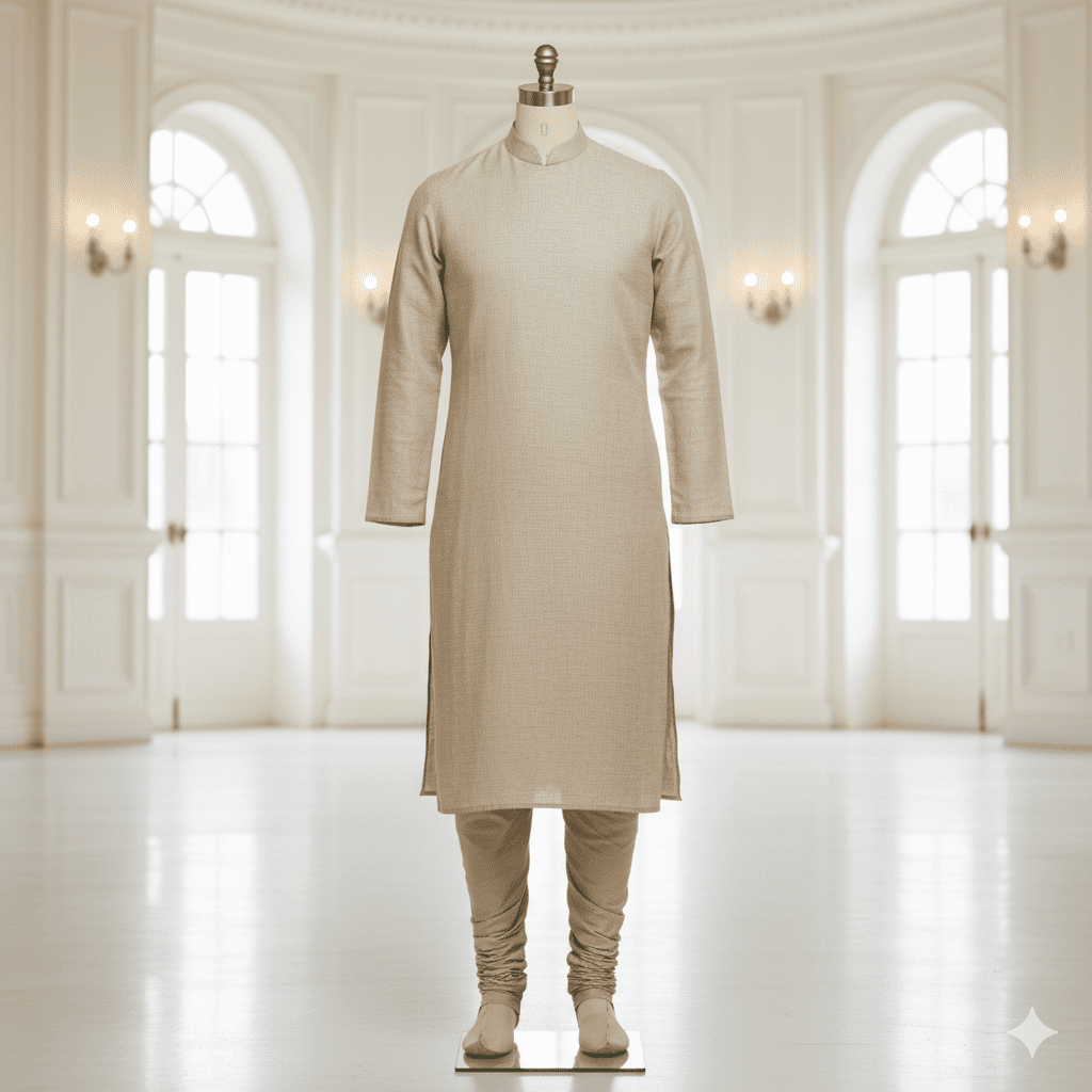 Beige Linen Kurta Set for Groom