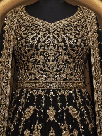 Black Embroidered Indo-Western Gown