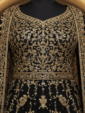 Black Embroidered Indo-Western Gown