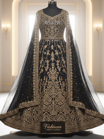 Black Embroidered Indo-Western Gown