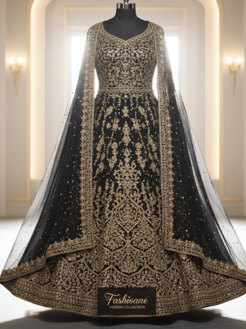 Black Embroidered Indo-Western Gown