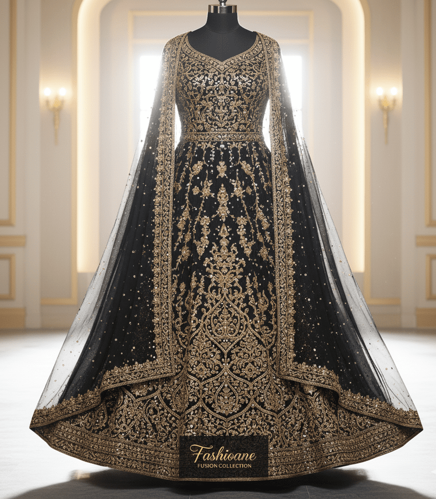 Black Embroidered Indo-Western Gown - Image 2