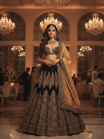 Black Gold Zari Designer Bridal Lehenga