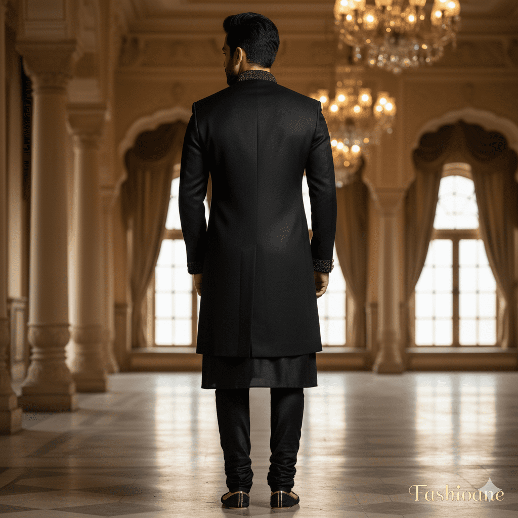 Black Silk Achkan Sherwani Set - Image 3