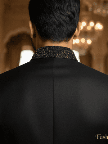 Black Silk Achkan Sherwani Set