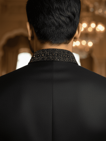 Black Silk Achkan Sherwani Set