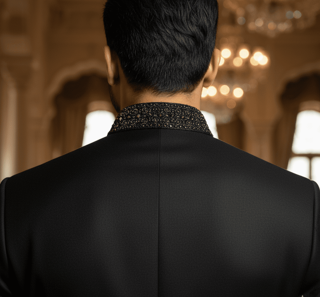 Black Silk Achkan Sherwani Set - Image 2