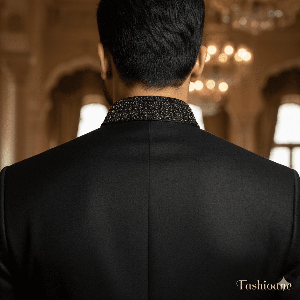 Black Silk Achkan Sherwani Set - Image 2