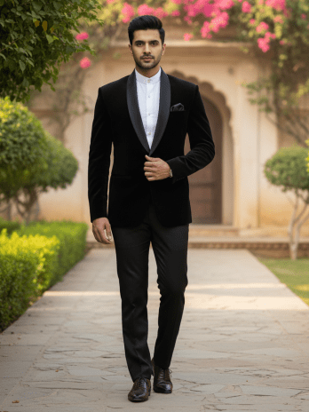 Black Velvet Bandhgala Suit