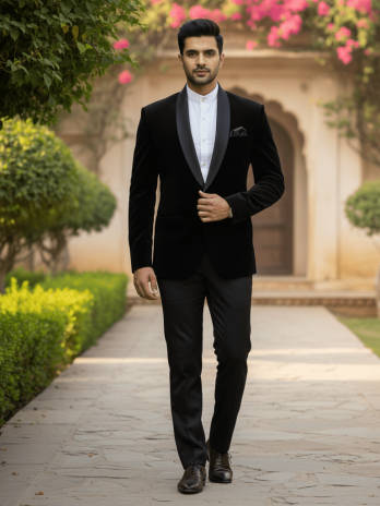Black Velvet Bandhgala Suit