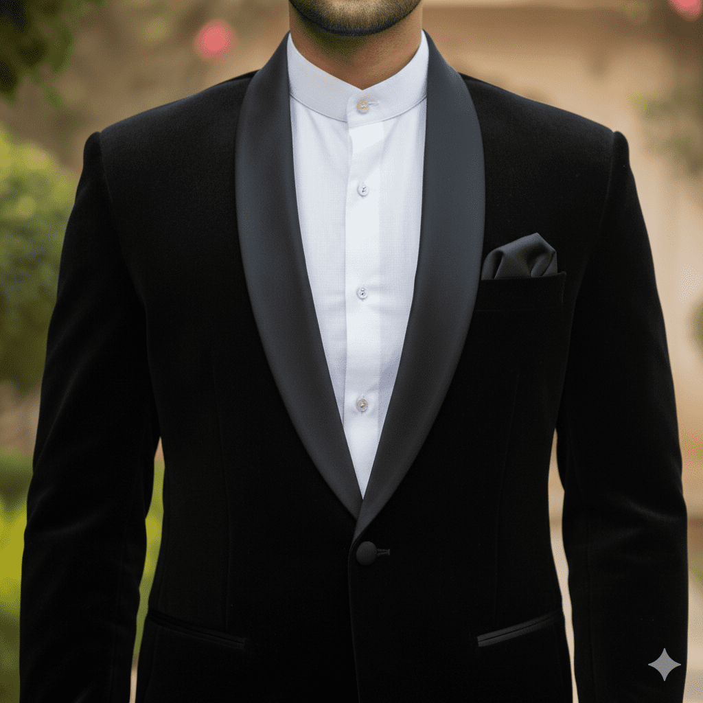 Black Velvet Bandhgala Suit - Image 4
