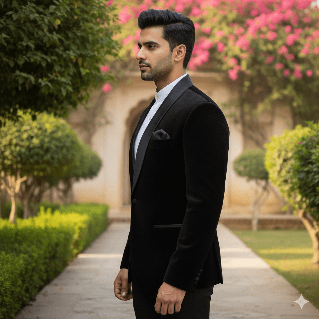 Black Velvet Bandhgala Suit - Image 3