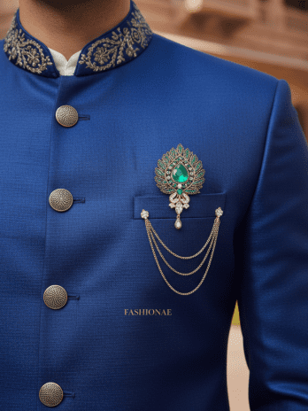 Blue Silk Achkan Sherwani Set