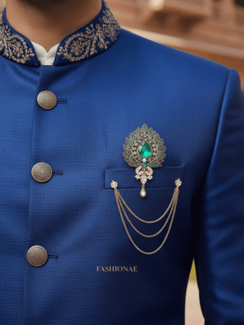 Blue Silk Achkan Sherwani Set