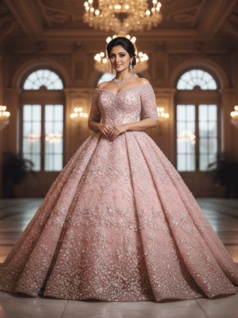 Blush Pink Ball Gown with Crystal Embellishments