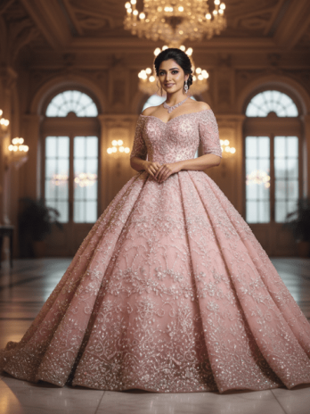 Blush Pink Ball Gown with Crystal Embellishments