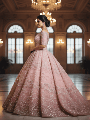 Blush Pink Ball Gown with Crystal Embellishments