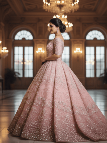 Blush Pink Ball Gown with Crystal Embellishments