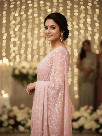Blush Pink Chiffon Embroidered Saree