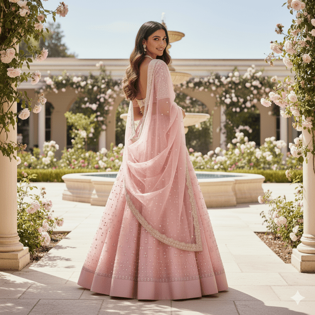 Blush Rose Silk Guest Lehenga - Image 3