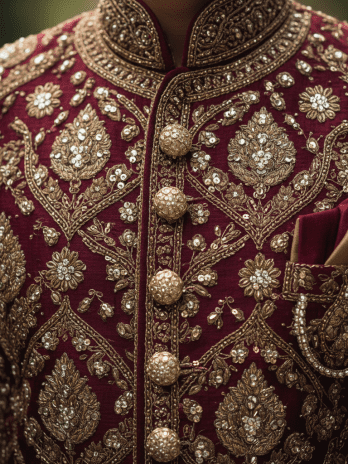 Burgundy Brocade Embellished Sherwani