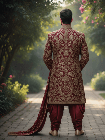 Burgundy Brocade Embellished Sherwani