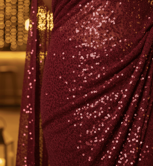 Burgundy Georgette Sequin Guest Saree - Image 4