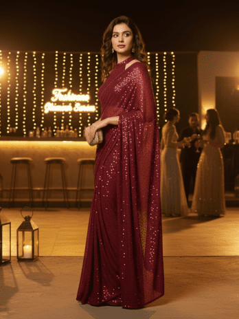 Burgundy Georgette Sequin Guest Saree