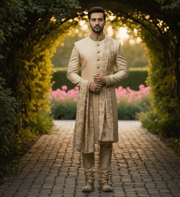 Champagne Silk Indo-Western Sherwani - Image 4
