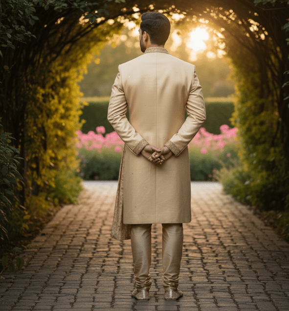 Champagne Silk Indo-Western Sherwani - Image 2