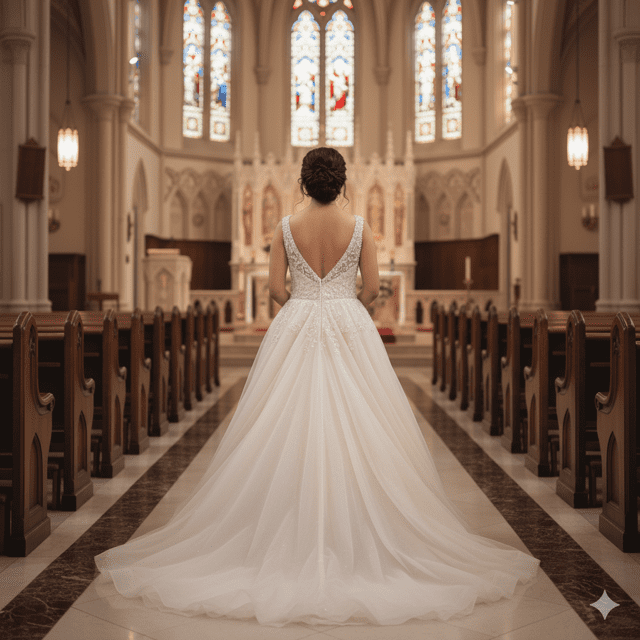 Champagne Tulle A-Line Wedding Gown - Image 4