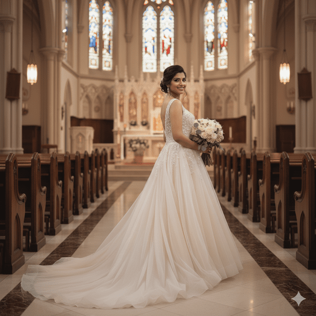 Champagne Tulle A-Line Wedding Gown - Image 2