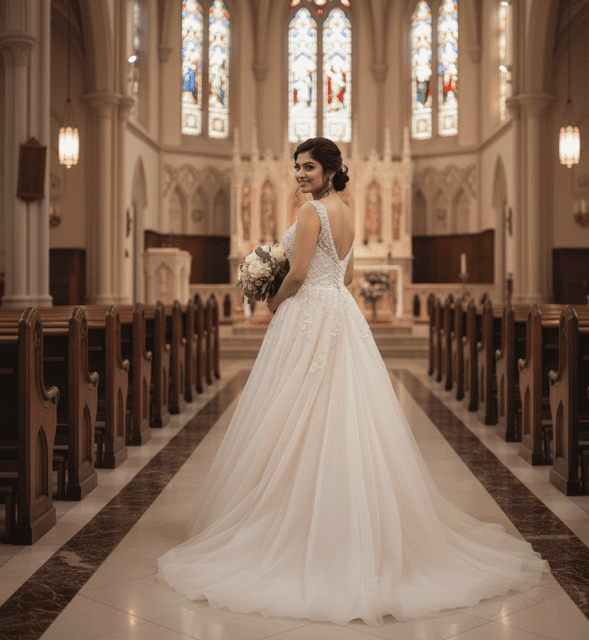 Champagne Tulle A-Line Wedding Gown - Image 3