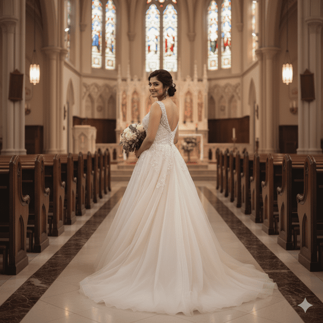 Champagne Tulle A-Line Wedding Gown - Image 3