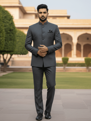 Charcoal Grey Wool Blend Jodhpuri