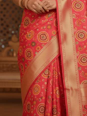 Coral Pink Bandhani Bridal Saree