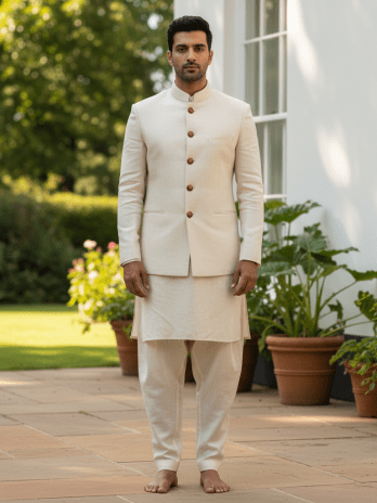 Cream Linen Nehru Jacket Suit