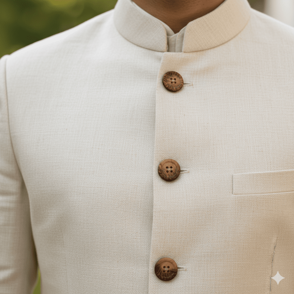 Cream Linen Nehru Jacket Suit - Image 4