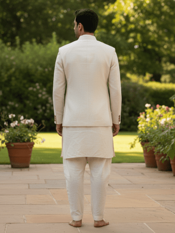 Cream Linen Nehru Jacket Suit