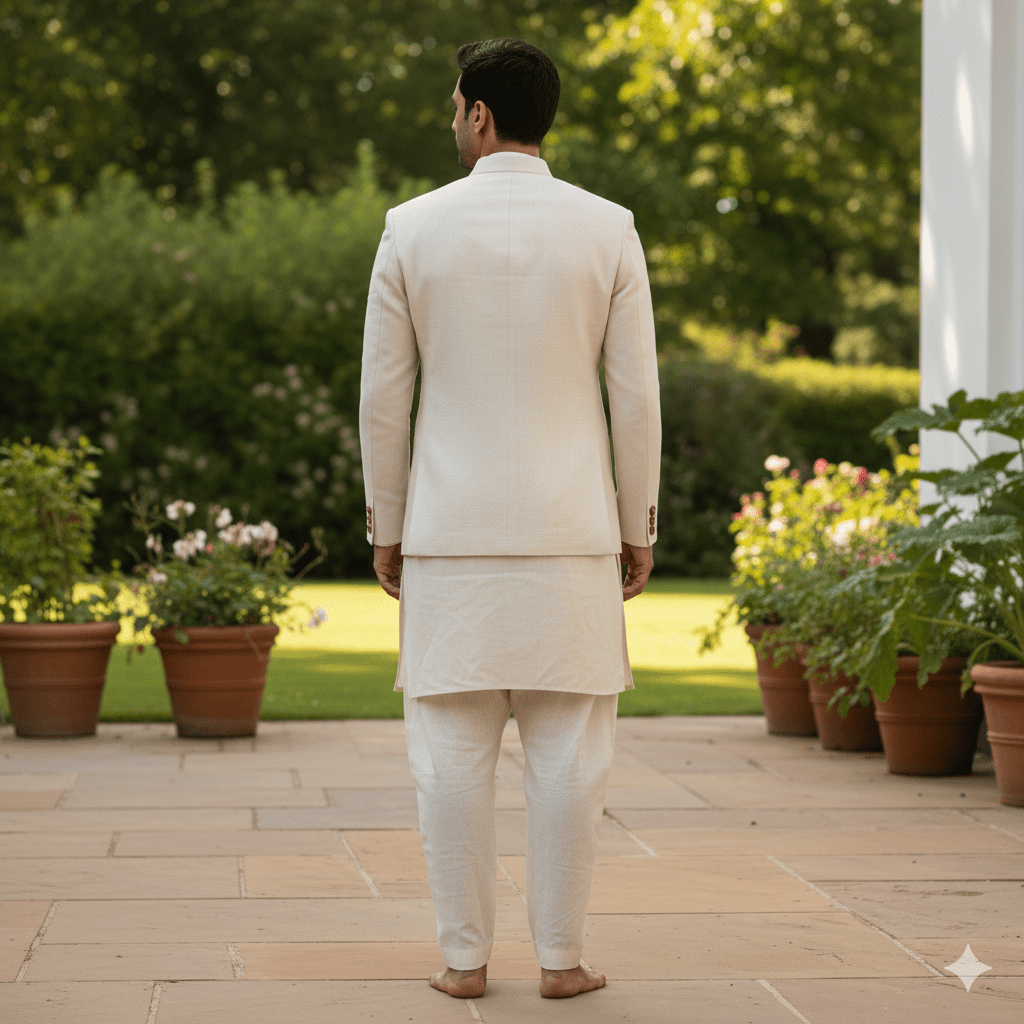 Cream Linen Nehru Jacket Suit - Image 2