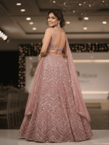 Dusty Rose Sequin Bridal Lehenga