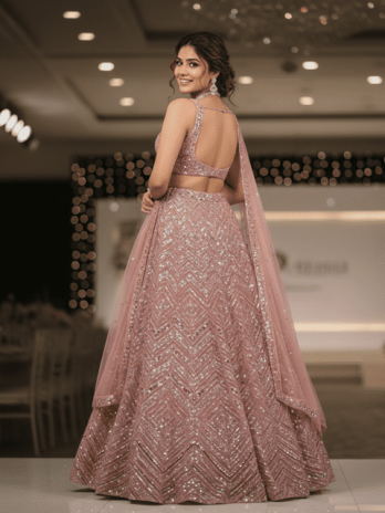 Dusty Rose Sequin Bridal Lehenga