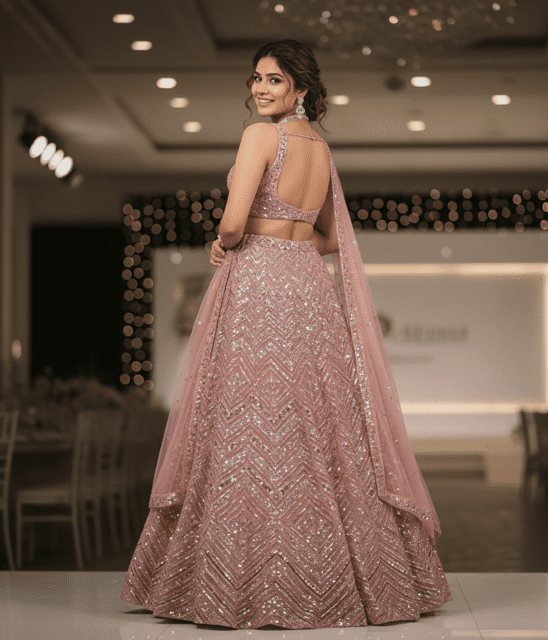 Dusty Rose Sequin Bridal Lehenga - Image 2