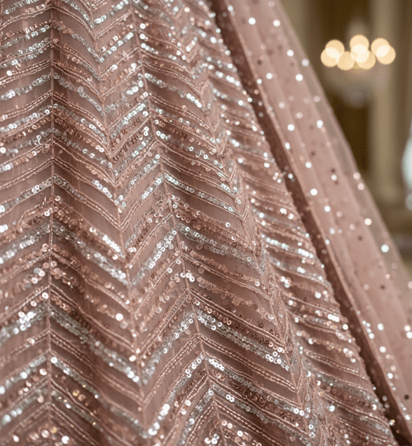 Dusty Rose Sequin Bridal Lehenga - Image 5