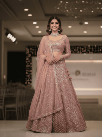 Dusty Rose Sequin Bridal Lehenga