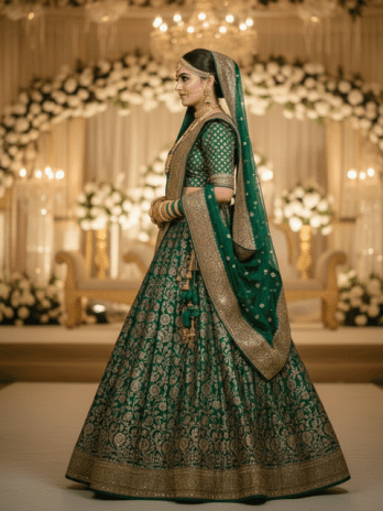 Emerald Green Banarasi Silk Bridal Lehenga