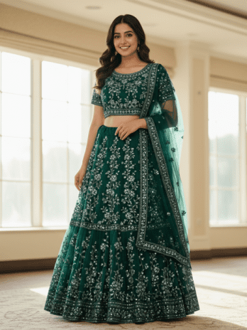 Emerald Green Georgette Guest Lehenga