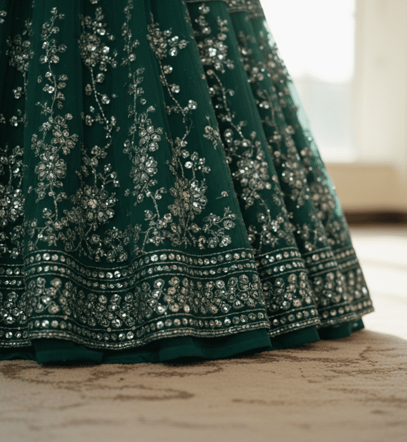 Emerald Green Georgette Guest Lehenga - Image 5